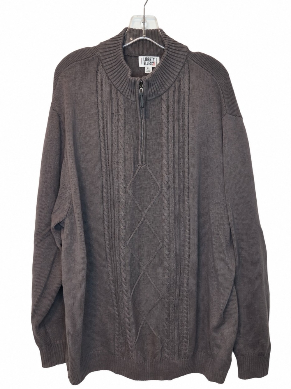 Men's Gray Cable-Knit Quarter-Zip Sweater